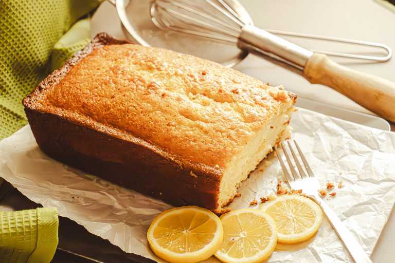Slice of lemon olive oil cake